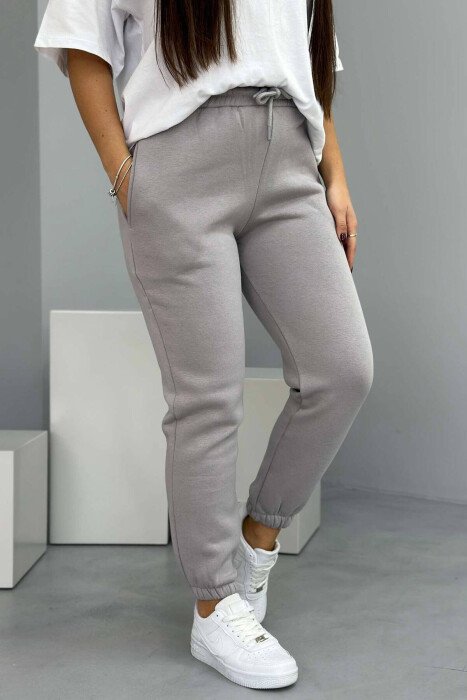 SIMPLE FLUFFY WOMEN JOGGERS GREY/GRI - KLAUDIO FASHION
