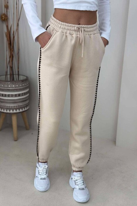 SIMPLE FLUFFY WOMEN SWEATPANTS BEIGE/BEZHE - KLAUDIO FASHION