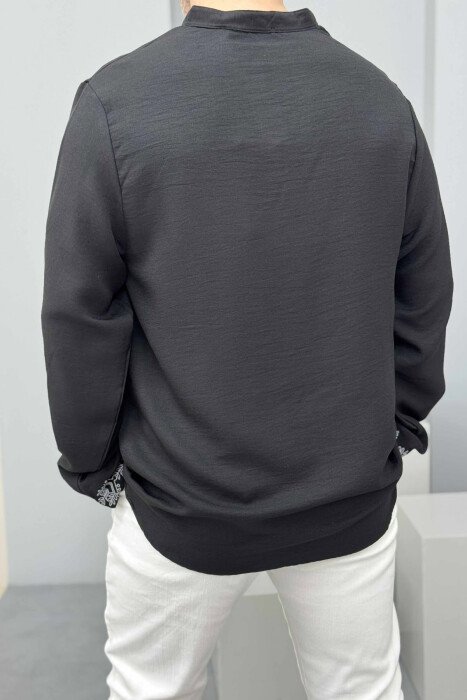 SIMPLE FRONT DESIGN BUTTONED NECK MEN SHIRT BLACK/ E ZEZE - 2