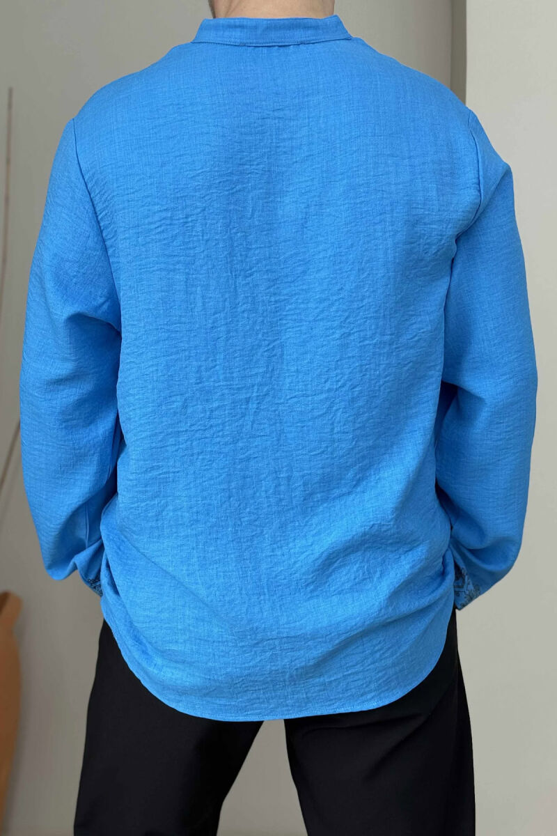 SIMPLE FRONT DESIGN BUTTONED NECK MEN SHIRT BLUE/BLU - 2