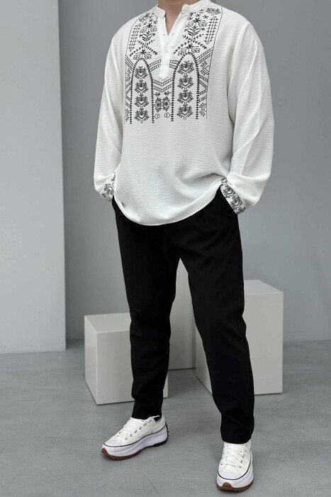 SIMPLE FRONT DESIGN BUTTONED NECK MEN SHIRT WHITE-E BARDHE 