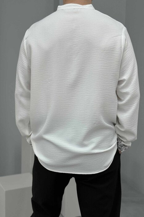 SIMPLE FRONT DESIGN BUTTONED NECK MEN SHIRT WHITE-E BARDHE - 2