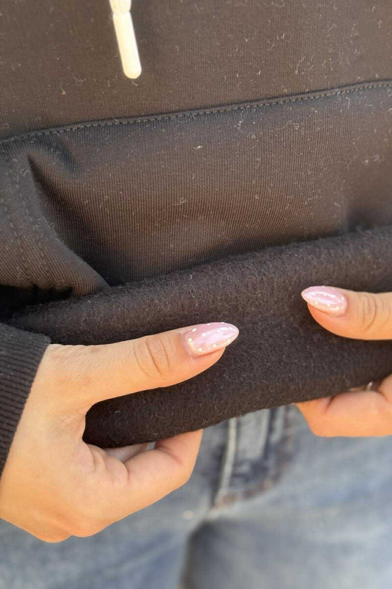 SIMPLE FRONT WRITTING FLUFFY WOMEN HOODIE BLACK/ E ZEZE - 5