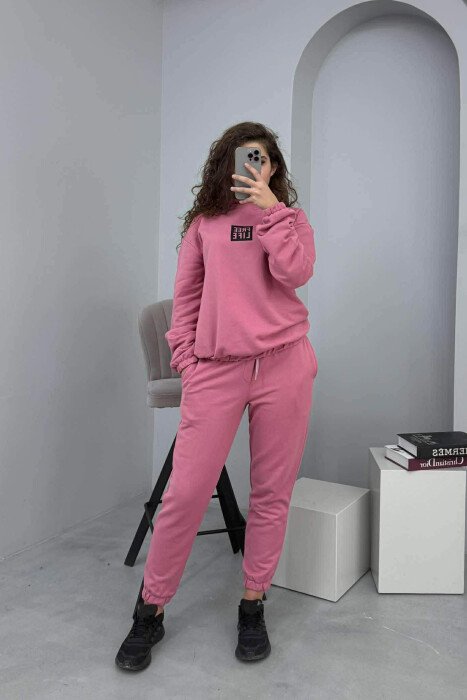 SIMPLE FRONT WRITTING HOODIE+JOGGERS WOMEN SET LIGHT PURPLE/LEZB - KLAUDIO FASHION