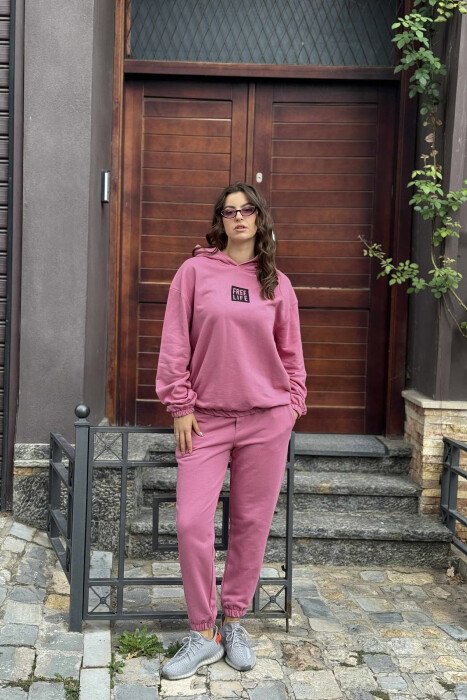 SIMPLE FRONT WRITTING HOODIE+JOGGERS WOMEN SET LIGHT PURPLE/LEZB - 5