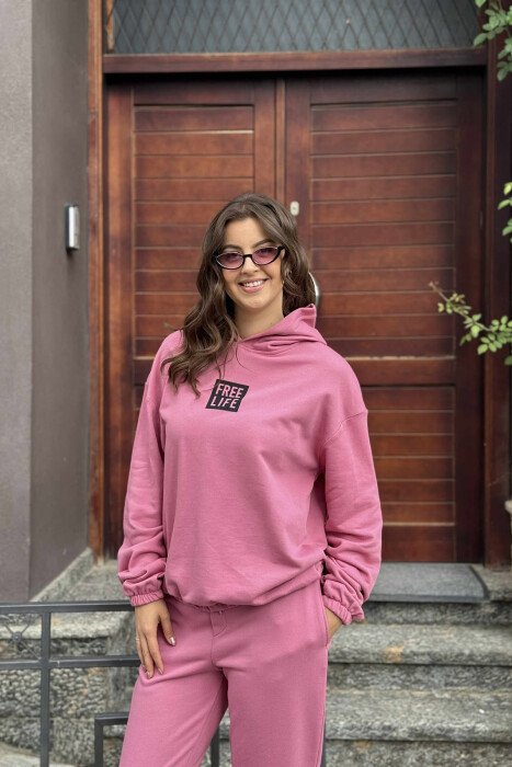 SIMPLE FRONT WRITTING HOODIE+JOGGERS WOMEN SET LIGHT PURPLE/LEZB - 7
