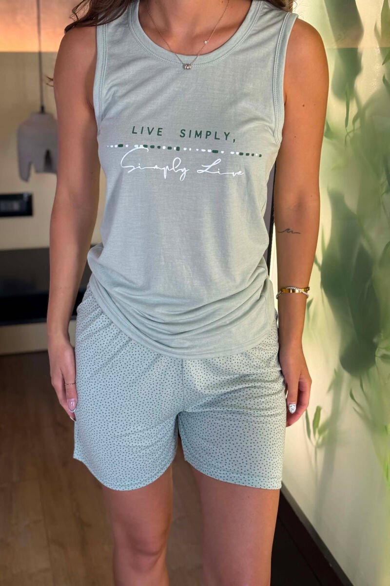 SIMPLE FRONT WRITTING TANK TOP+SHORTS WOMEN PYJAMAS MINT/MENTE - 2