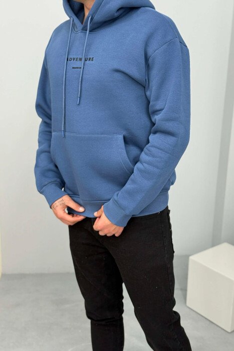 SIMPLE FRONT WRITTINGS FLUFFY MEN HOODIE BLUE/BLU - 
