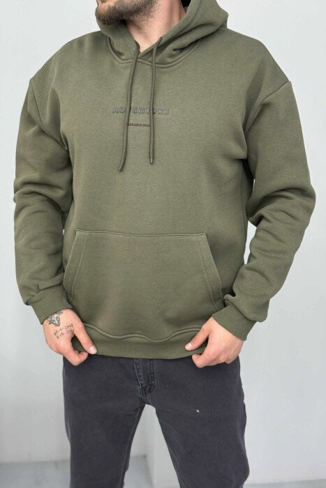 SIMPLE FRONT WRITTINGS FLUFFY MEN HOODIE OLIVE/ULLI - 