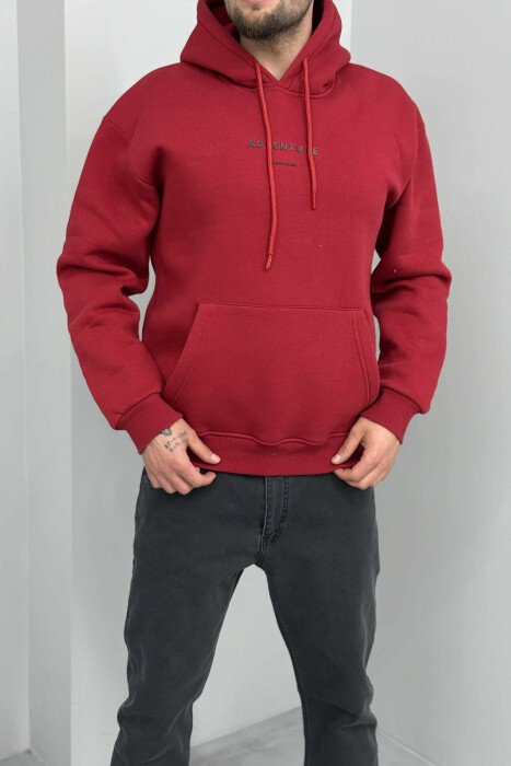 SIMPLE FRONT WRITTINGS FLUFFY MEN HOODIE RED/E KUQE - 