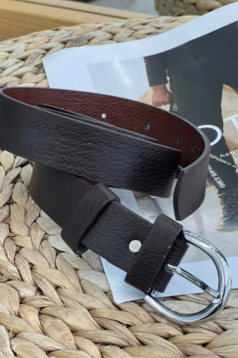 SIMPLE HALF MOON WOMEN BELT BROWN+GREY/KAFE+GRI - KLAUDIO FASHION