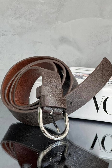 SIMPLE HALF MOON WOMEN BELT BROWN+SILVER/KAFE+ARGJEND - KLAUDIO FASHION