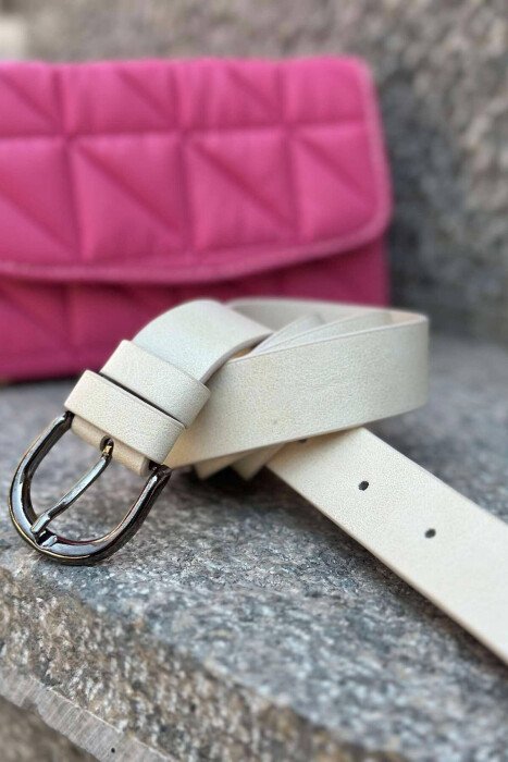 SIMPLE HALF MOON WOMEN BELT CREAM+GREY/KREM+GRI - KLAUDIO FASHION