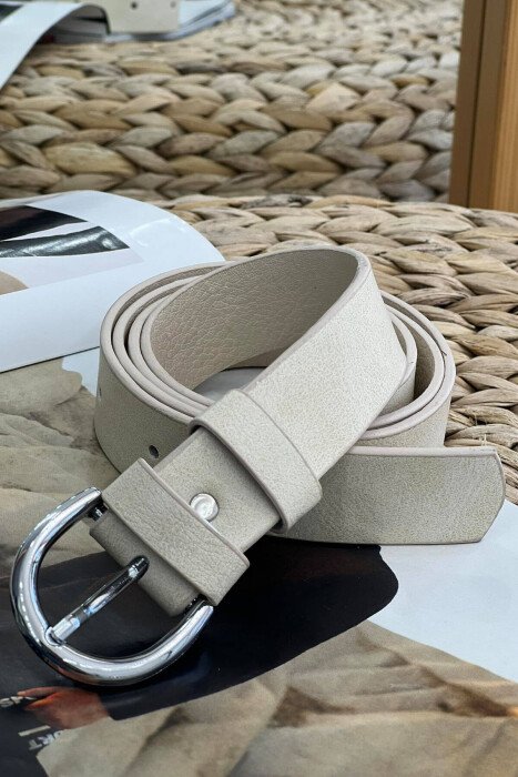 SIMPLE HALF MOON WOMEN BELT CREAM+SILVER/KREM+ARGJEND - KLAUDIO FASHION