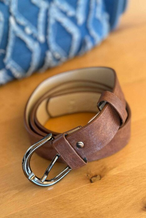 SIMPLE HALF MOON WOMEN BELT LIGHT BROWN+GREY/KAFE ZB+GRI - KLAUDIO FASHION