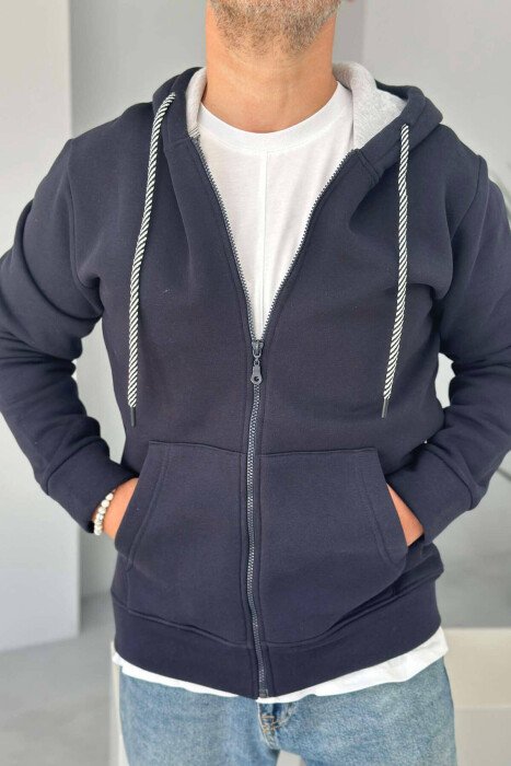 SIMPLE HOOD MEN JACKET DARK BLUE/BEE - KLAUDIO FASHION