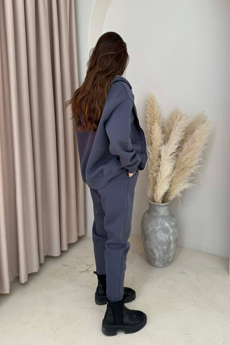 SIMPLE HOODED WOMEN FLUFFY SET DARK GREY/GEE - 5