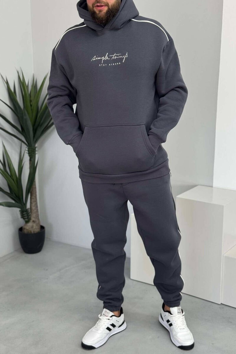 SIMPLE HOODED MEN FLUFFY SET DARK GREY/GEE - 1