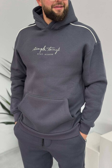 SIMPLE HOODED MEN FLUFFY SET DARK GREY/GEE - 2