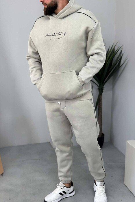 SIMPLE HOODED MEN FLUFFY SET LIGHT GREY/GZ - KLAUDIO FASHION
