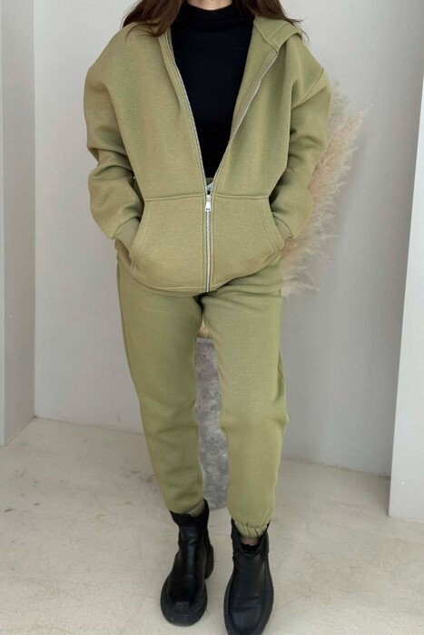 SIMPLE HOODED WOMEN FLUFFY SET OLIVE/ULLI 
