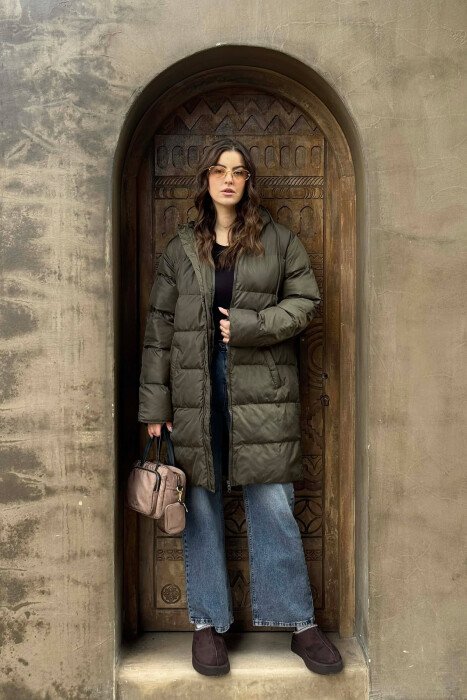 SIMPLE HOODED WOMEN PUFFER JACKET GREEN/JESHILE - KLAUDIO FASHION