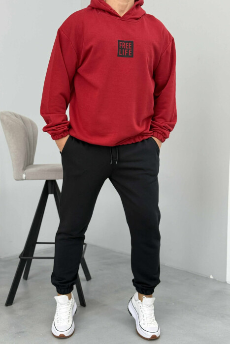 SIMPLE HOODIE+JOGGERS MEN SET BLACK-BURGUNDY/ZEVI 