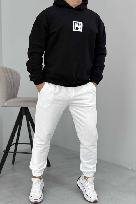 SIMPLE HOODIE+JOGGERS MEN SET BLACK-WHITE/ZEBA - KLAUDIO FASHION