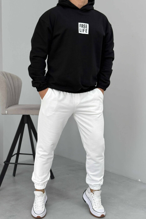 SIMPLE HOODIE+JOGGERS MEN SET BLACK-WHITE/ZEBA - 1