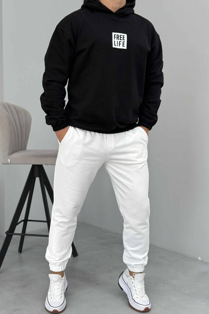 SIMPLE HOODIE+JOGGERS MEN SET BLACK-WHITE/ZEBA - 1