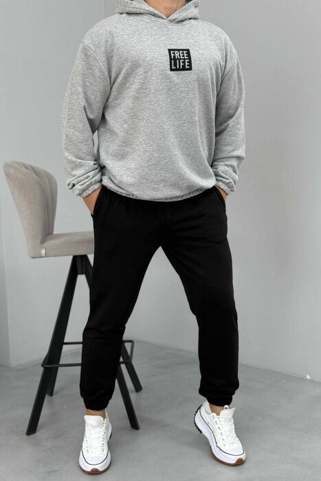SET I THJESHTË HOODIE+TUTA PËR MESHKUJ NË NGJYRËN GRI+E ZEZË - KLAUDIO FASHION