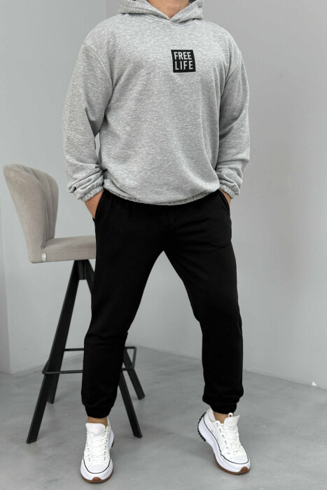SIMPLE HOODIE+JOGGERS MEN SET GREY/BLACK-GRZE 