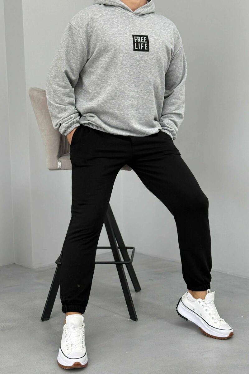 SIMPLE HOODIE+JOGGERS MEN SET GREY/BLACK-GRZE - 2