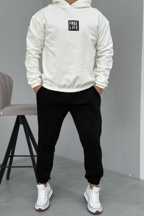SET I THJESHTË HOODIE+TUTA PËR MESHKUJ NË NGJYRËN E BARDHË+E ZEZË - KLAUDIO FASHION