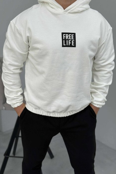 SIMPLE HOODIE+JOGGERS MEN SET WHITE-BLACK/BAZE - 4