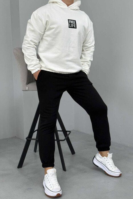 SIMPLE HOODIE+JOGGERS MEN SET WHITE-BLACK/BAZE - 5