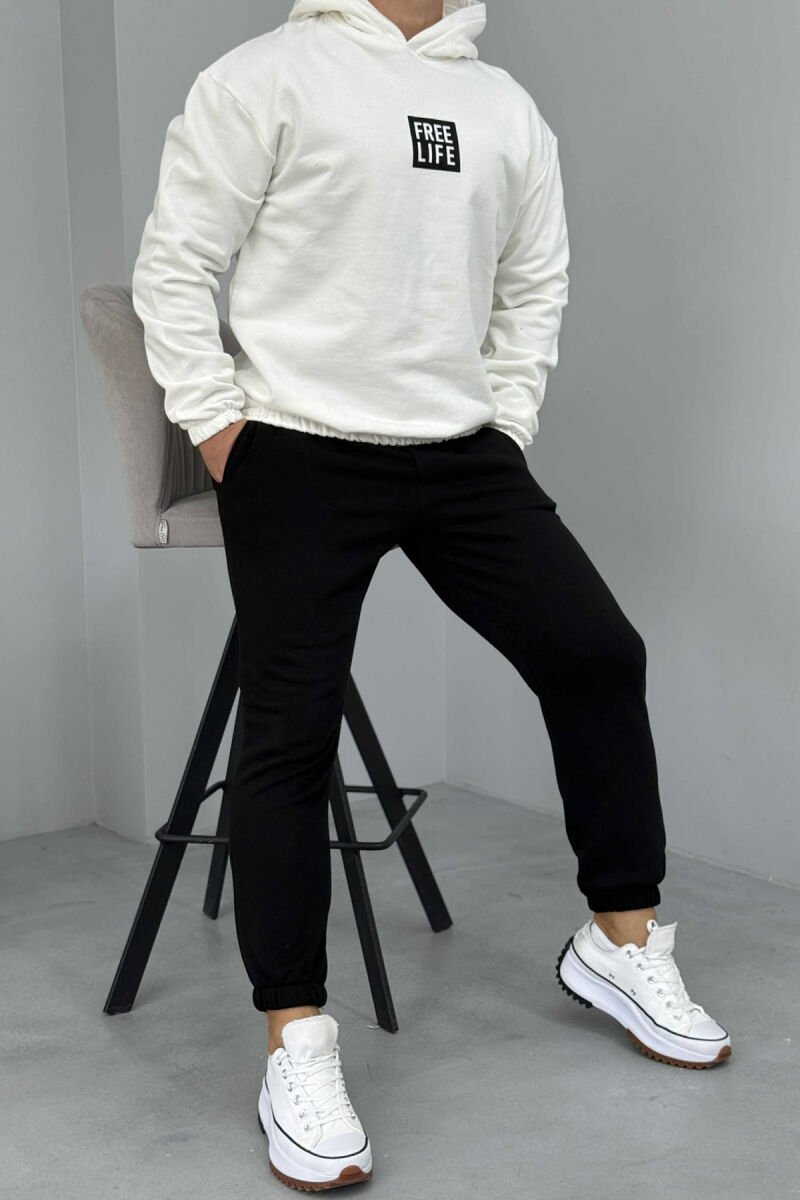 SIMPLE HOODIE+JOGGERS MEN SET WHITE-BLACK/BAZE - 5