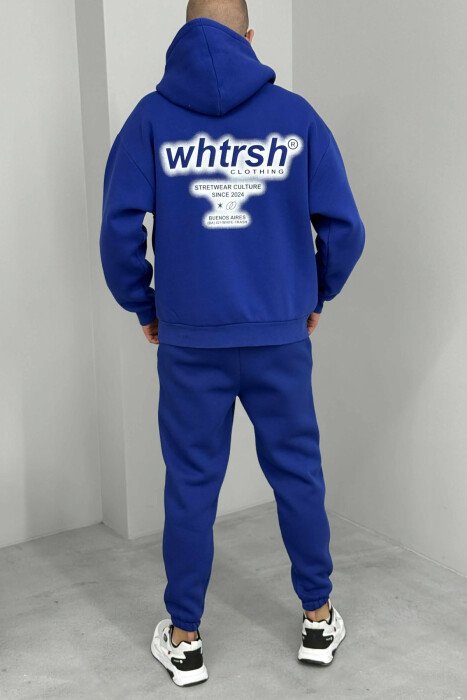 SIMPLE HOODIE+JOGGERS WRITTINGS FLUFFY MEN SET BLUE/BLU - 3