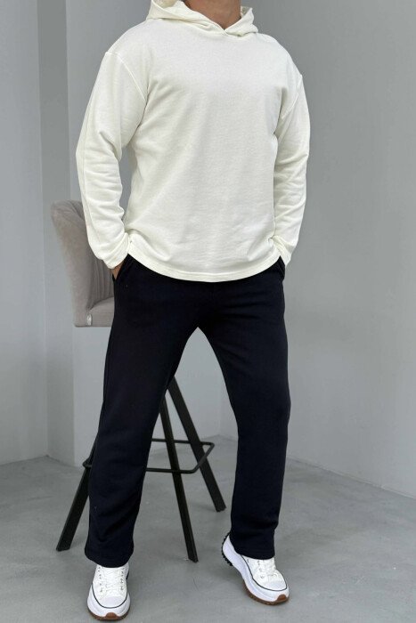 SET NJËNGJYRËSH I THJESHTË HOODIE+TUTA PËR MESHKUJ NË NGJYRËN BLU+E BARDHË - KLAUDIO FASHION
