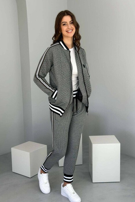 SIMPLE JACKET+JOGGERS WOMEN SET GREY/GRI - KLAUDIO FASHION
