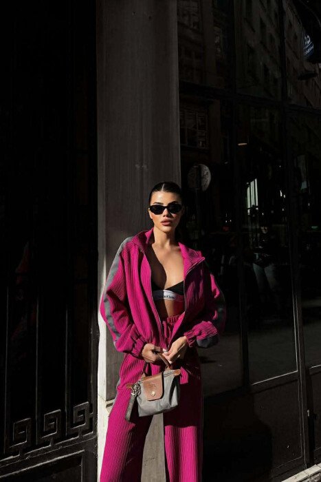 SIMPLE JACKET+TROUSERS STRIPED WOMEN SET FUCHSIA/CIKLAMI - 2