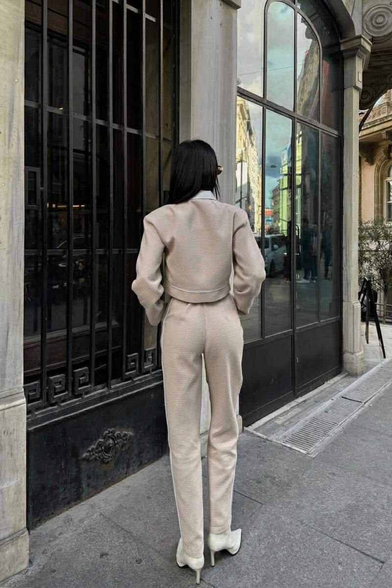SIMPLE KNITTED CROPPED JACKET+TROUSERS WOMEN SET BEIGE/BEZHE - 3