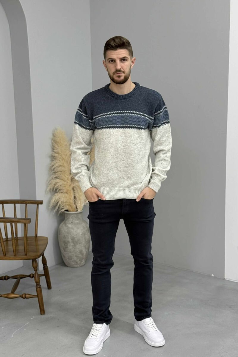 SIMPLE KNITTED MEN SWEATER BLUE/BLU - 2
