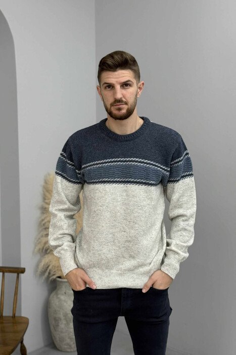 SIMPLE KNITTED MEN SWEATER BLUE/BLU - 3