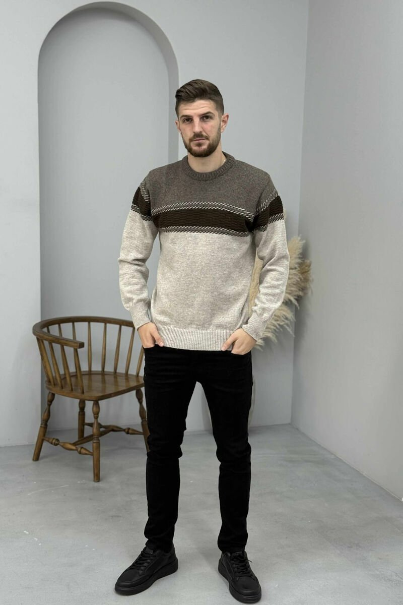 SIMPLE KNITTED MEN SWEATER DARK BROWN/KAE - 2