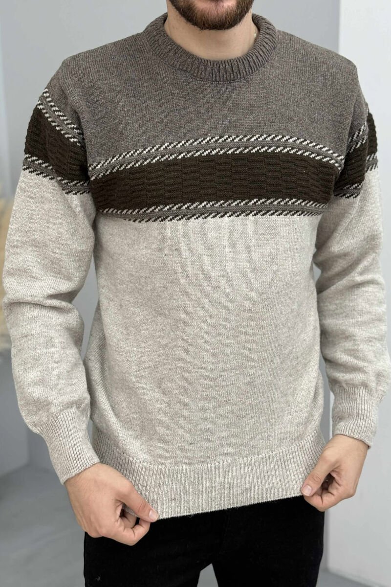 SIMPLE KNITTED MEN SWEATER DARK BROWN/KAE - 1