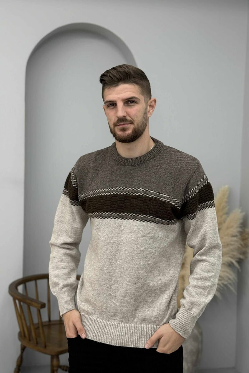 SIMPLE KNITTED MEN SWEATER DARK BROWN/KAE - 3