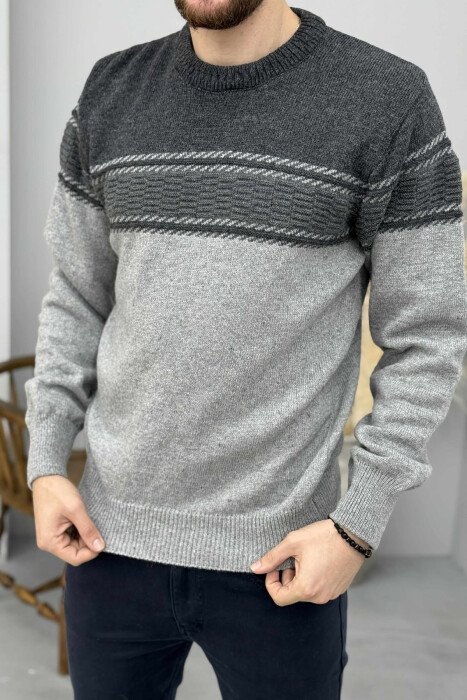 SIMPLE KNITTED MEN SWEATER DARK GREY/GEE 