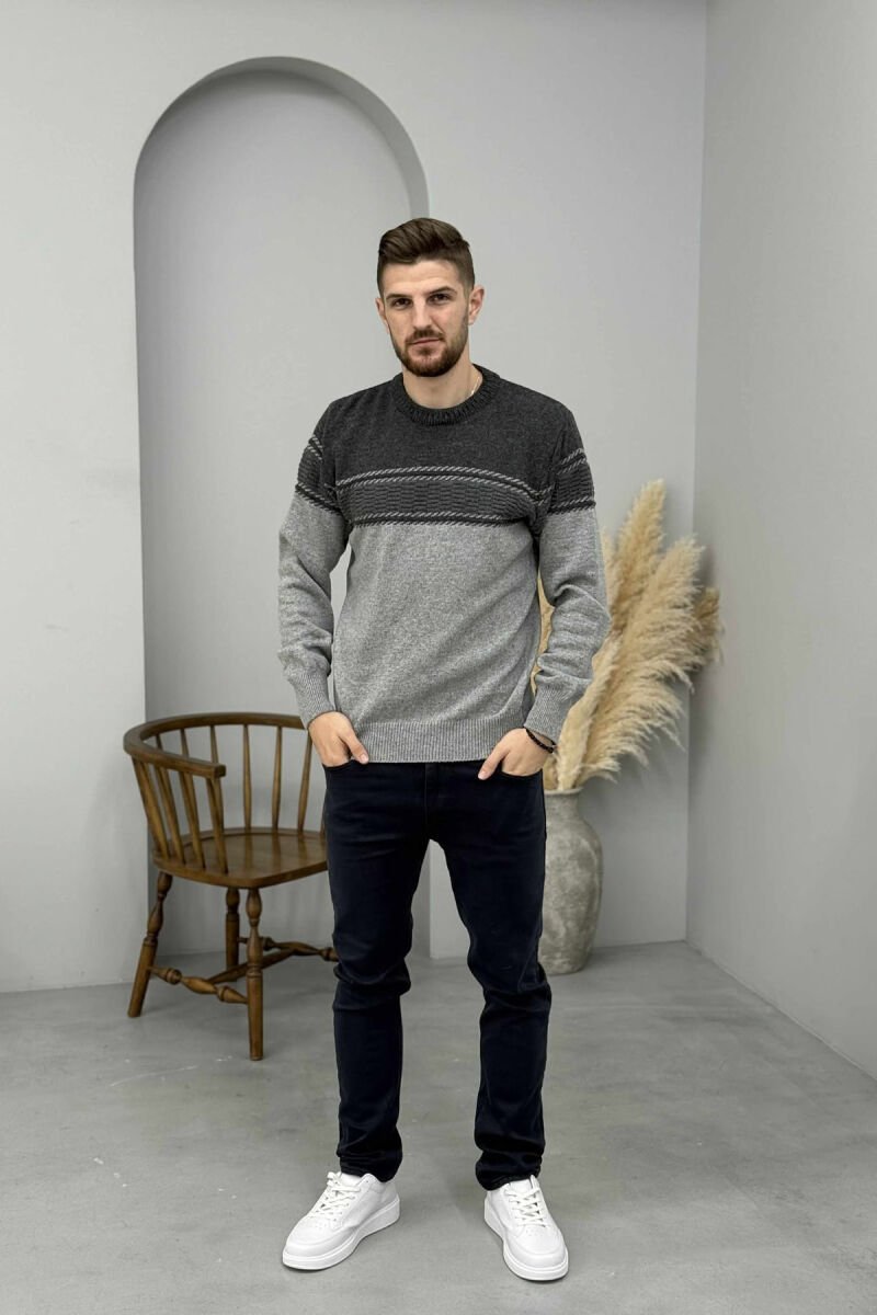 SIMPLE KNITTED MEN SWEATER DARK GREY/GEE - 2