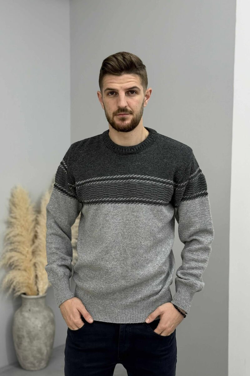 SIMPLE KNITTED MEN SWEATER DARK GREY/GEE - 3